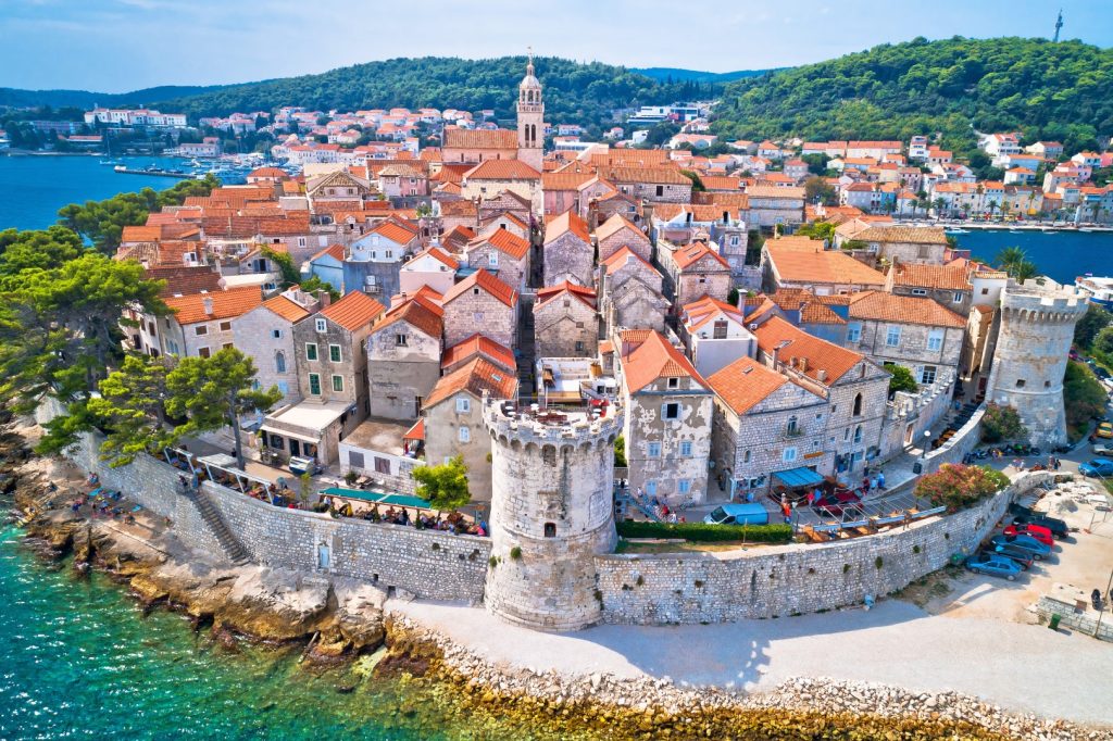 Korcula,Island.,Historic,Town,Of,Korcula,Aerial,View,,Island,In