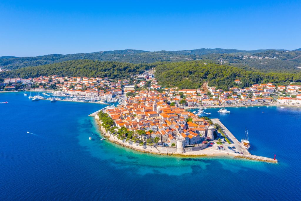 Aerial,View,Of,Croatian,Town,Korcula